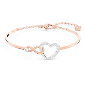 Hyperbola Bangle Infinity and Heart, White, Mixed Metal Finish