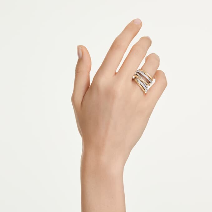 Hyperbola Cocktail Ring Round Cut, White, Mixed Metal Finish Hyperbola Cocktail Ring Round Cut, White, Mixed Metal Finish