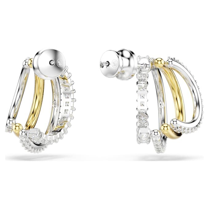 Hyperbola Hoop Earrings Mixed Cuts, Mini, White, Mixed Metal Finish Hyperbola Hoop Earrings Mixed Cuts, Mini, White, Mixed Metal Finish