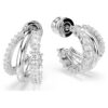Hyperbola Hoop Earrings Round Cut, Mini, White, Rhodium Plated