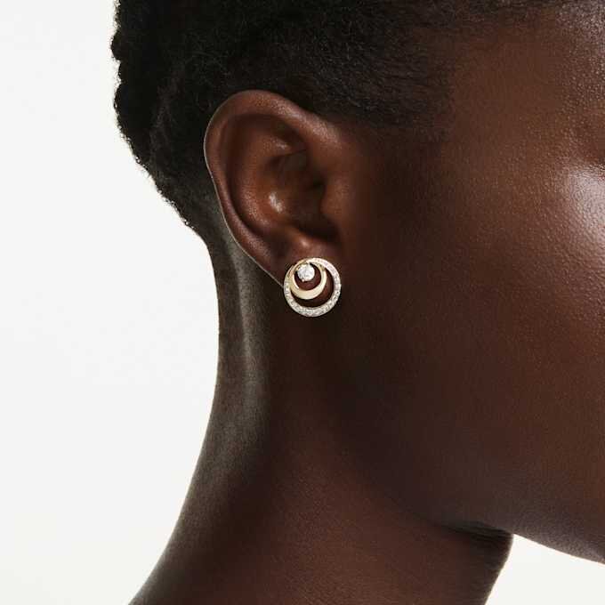 Hyperbola Stud Earrings Round Cut, White, Gold-Tone Plated Hyperbola Stud Earrings Round Cut, White, Gold-Tone Plated