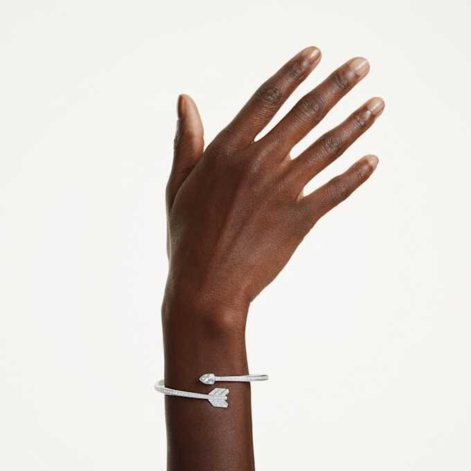 Idyllia Bangle Mixed Cuts, Arrow, White, Rhodium Plated Idyllia Bangle Mixed Cuts, Arrow, White, Rhodium Plated