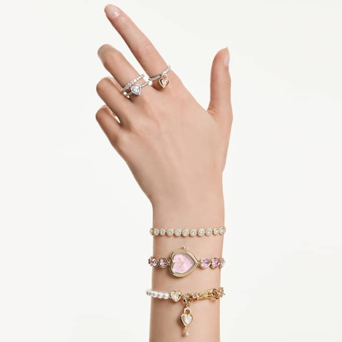 Idyllia Charm Mixed Cuts, Heart with Key, White, Gold-Tone Plated Idyllia Charm Mixed Cuts, Heart with Key, White, Gold-Tone Plated