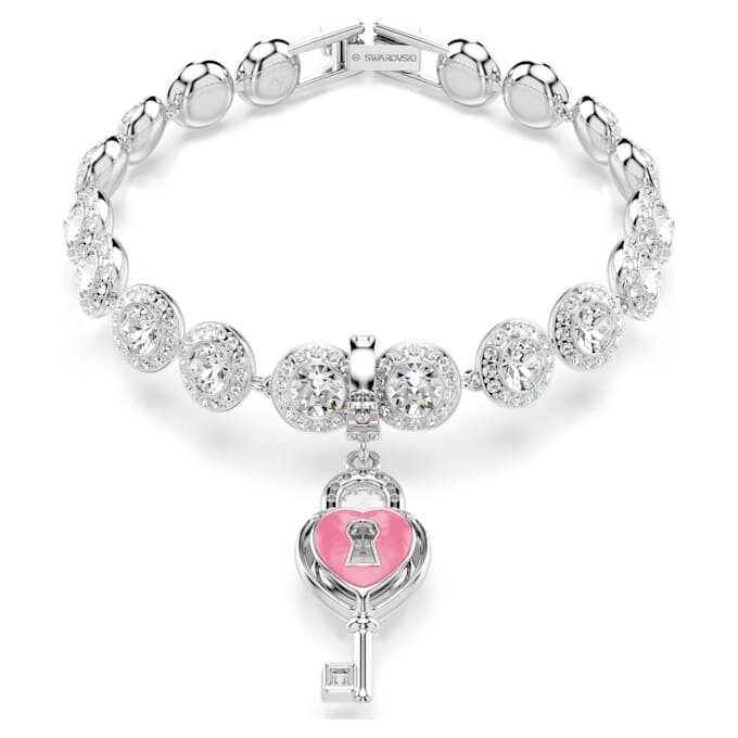 Idyllia Charm Mixed Cuts, Heart with Key, White, Rhodium Plated Idyllia Charm Mixed Cuts, Heart with Key, White, Rhodium Plated