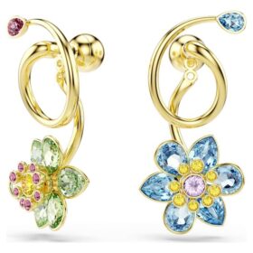 Idyllia Drop Earrings Asymmetrical Design, Mixed Cuts, Flower, Multicolored, Gold-Tone Plated