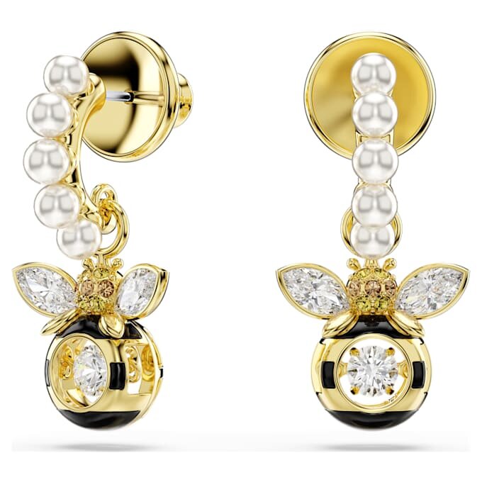 Idyllia Drop Earrings Crystal Pearl, Mixed Cuts, Bee, Multicolored, Gold-Tone Plated Idyllia Drop Earrings Crystal Pearl, Mixed Cuts, Bee, Multicolored, Gold-Tone Plated