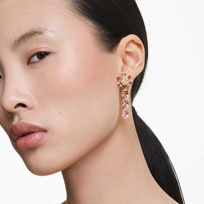 Idyllia Drop Earrings Mixed Cuts, Flower, Multicolored, Gold-Tone Plated Idyllia Drop Earrings Mixed Cuts, Flower, Multicolored, Gold-Tone Plated