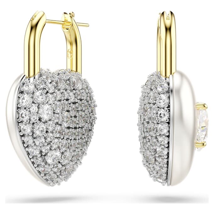 Idyllia Drop Earrings Mixed Cuts, Heart, White, Gold-Tone Plated Idyllia Drop Earrings Mixed Cuts, Heart, White, Gold-Tone Plated