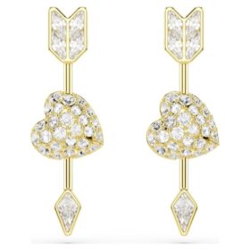 Idyllia Drop Earrings Mixed Cuts, Heart with Arrow, White, Gold-Tone Plated