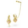 Idyllia Drop Earrings with Ear Cuff Mixed Cuts, Heart with Key, Pink, Gold-Tone Plated