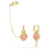 Idyllia Drop Earrings with Ear Cuff Mixed Cuts, Heart with Key, Pink, Gold-Tone Plated