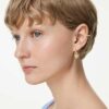 Idyllia Drop Earrings with Ear Cuff Mixed Cuts, Heart with Key, Pink, Gold-Tone Plated