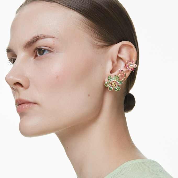 Idyllia Ear Cuff Set (3), Asymmetrical Design, Mixed Cuts, Flower, Multicolored, Gold-Tone Plated Idyllia Ear Cuff Set (3), Asymmetrical Design, Mixed Cuts, Flower, Multicolored, Gold-Tone Plated