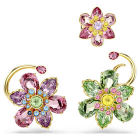 Idyllia Ear Cuff Set (3), Asymmetrical Design, Mixed Cuts, Flower, Multicolored, Gold-Tone Plated