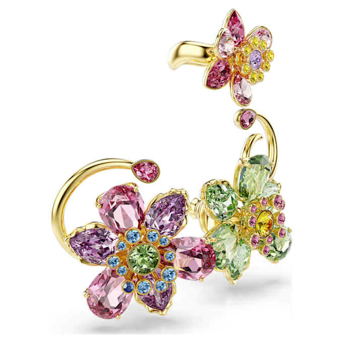 Idyllia Ear Cuff Set (3), Asymmetrical Design, Mixed Cuts, Flower, Multicolored, Gold-Tone Plated Idyllia Ear Cuff Set (3), Asymmetrical Design, Mixed Cuts, Flower, Multicolored, Gold-Tone Plated