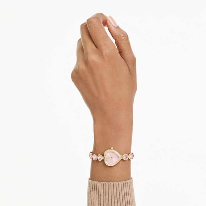 Idyllia Heart Watch Crystal Bracelet, Pink, Gold-Tone Finish Idyllia Heart Watch Crystal Bracelet, Pink, Gold-Tone Finish