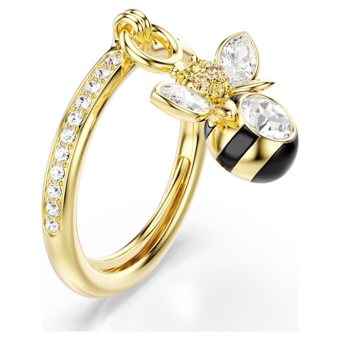 Idyllia Motif Ring Mixed Cuts, Bee, Multicolored, Gold-Tone Plated Idyllia Motif Ring Mixed Cuts, Bee, Multicolored, Gold-Tone Plated