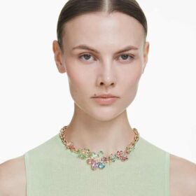 Idyllia Necklace Mixed Cuts, Flower, Multicolored, Gold-Tone Plated