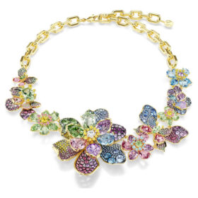 Idyllia Necklace Mixed Cuts, Pavé, Flower, Multicolored, Gold-Tone Plated