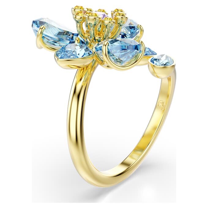 Idyllia Open Ring Mixed Cuts, Flower, Blue, Gold-Tone Plated Idyllia Open Ring Mixed Cuts, Flower, Blue, Gold-Tone Plated