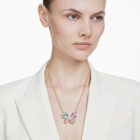 Idyllia Pendant and Brooch Mixed Cuts, Pavé, Butterfly, Multicolored, Gold-Tone Plated