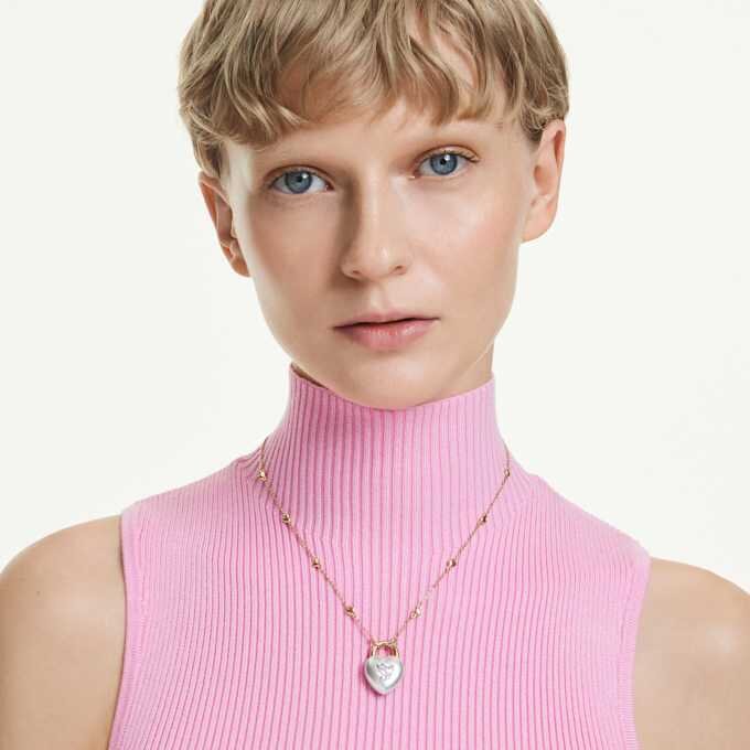 Idyllia Pendant Mixed Cuts, Heart, White, Gold-Tone Plated Idyllia Pendant Mixed Cuts, Heart, White, Gold-Tone Plated