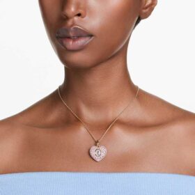 Idyllia Pendant Octagon Cut, Crystal Pearl, Heart, Pink, Gold-Tone Plated
