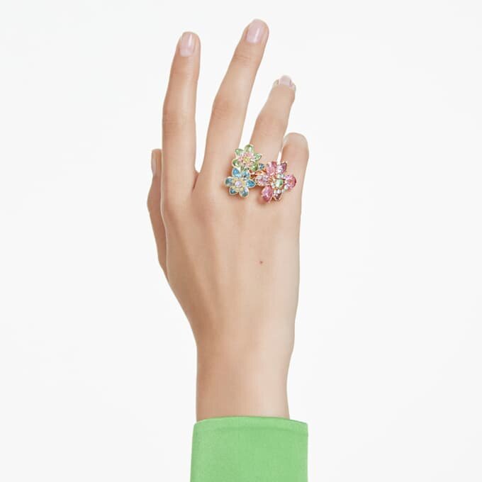 Idyllia Ring Mixed Cuts, Flower, Multicolored, Gold-Tone Plated Idyllia Ring Mixed Cuts, Flower, Multicolored, Gold-Tone Plated