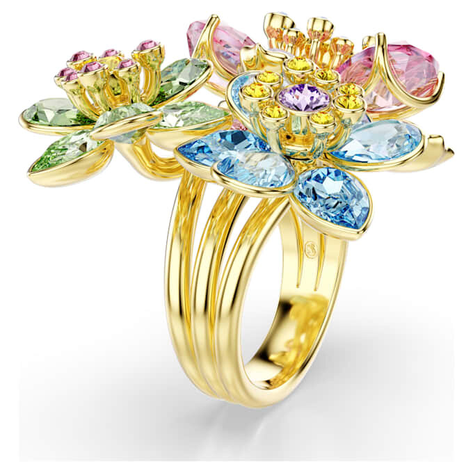 Idyllia Ring Mixed Cuts, Flower, Multicolored, Gold-Tone Plated Idyllia Ring Mixed Cuts, Flower, Multicolored, Gold-Tone Plated
