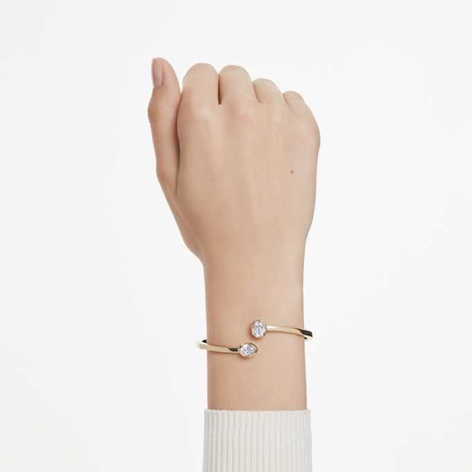 Imber Bangle Mixed Cuts, White, Gold-Tone Plated Imber Bangle Mixed Cuts, White, Gold-Tone Plated