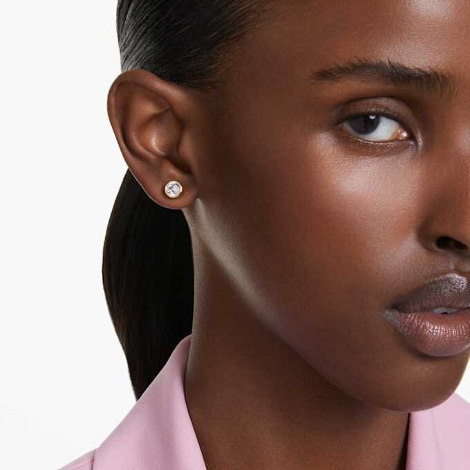 Imber Stud Earrings Round Cut, White, Gold-Tone Plated Imber Stud Earrings Round Cut, White, Gold-Tone Plated