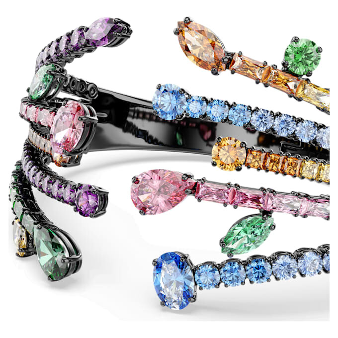 Matrix Bangle Mixed Cuts, Bouquet, Multicolored, Ruthenium Plated Matrix Bangle Mixed Cuts, Bouquet, Multicolored, Ruthenium Plated
