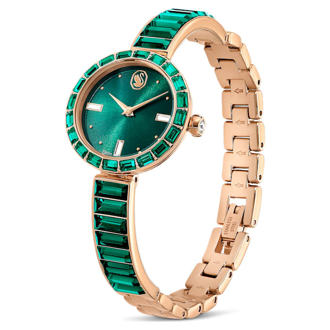 Matrix Bangle Watch Swiss Made, Crystal Bracelet, Green, Champagne Gold-Tone Finish Matrix Bangle Watch Swiss Made, Crystal Bracelet, Green, Champagne Gold-Tone Finish