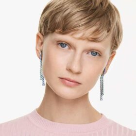 Matrix Drop Earrings Gradient of Round Cuts, Multicolored, Ruthenium Plated