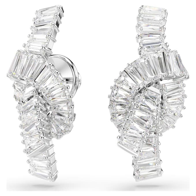 Matrix Earrings Baguette Cut, Knot, White, Rhodium Plated Matrix Earrings Baguette Cut, Knot, White, Rhodium Plated