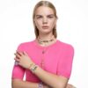 Matrix Hoop Earrings Baguette Cut, Pink, Rose Gold-Tone Plated