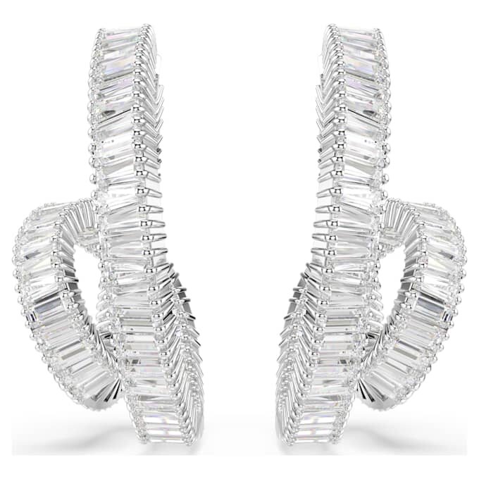 Matrix Hoop Earrings Baguette Cut, Ribbon, White, Rhodium Plated Matrix Hoop Earrings Baguette Cut, Ribbon, White, Rhodium Plated