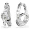 Matrix Hoop Earrings Baguette Cut, Ribbon, White, Rhodium Plated Matrix Hoop Earrings Baguette Cut, Ribbon, White, Rhodium Plated