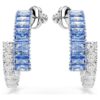 Matrix Hoop Earrings Mixed Cuts, Blue, Rhodium Plated Matrix Hoop Earrings Mixed Cuts, Blue, Rhodium Plated