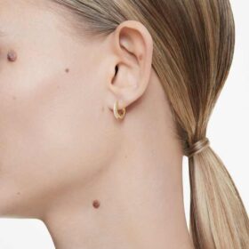 Matrix Hoop Earrings Round Cut, White, Gold-Tone Plated