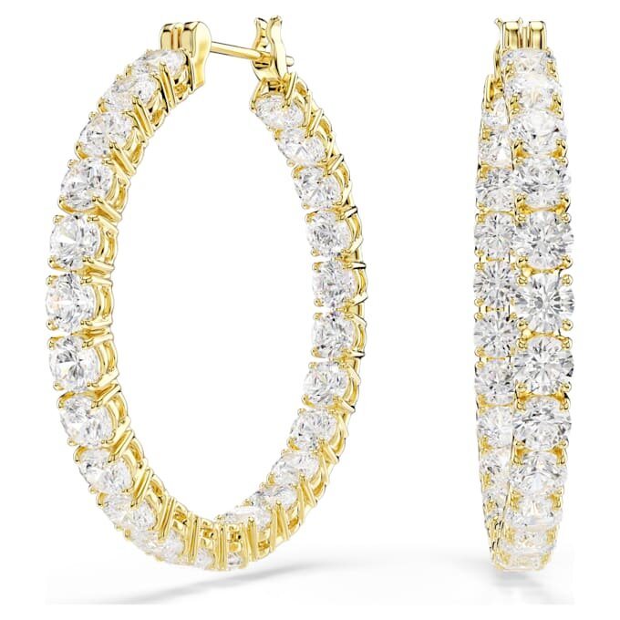 Matrix Hoop Earrings Round Cut, White, Gold-Tone Plated Matrix Hoop Earrings Round Cut, White, Gold-Tone Plated
