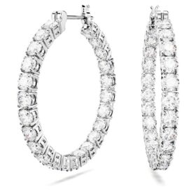 Matrix Hoop Earrings Round Cut, White, Rhodium Plated