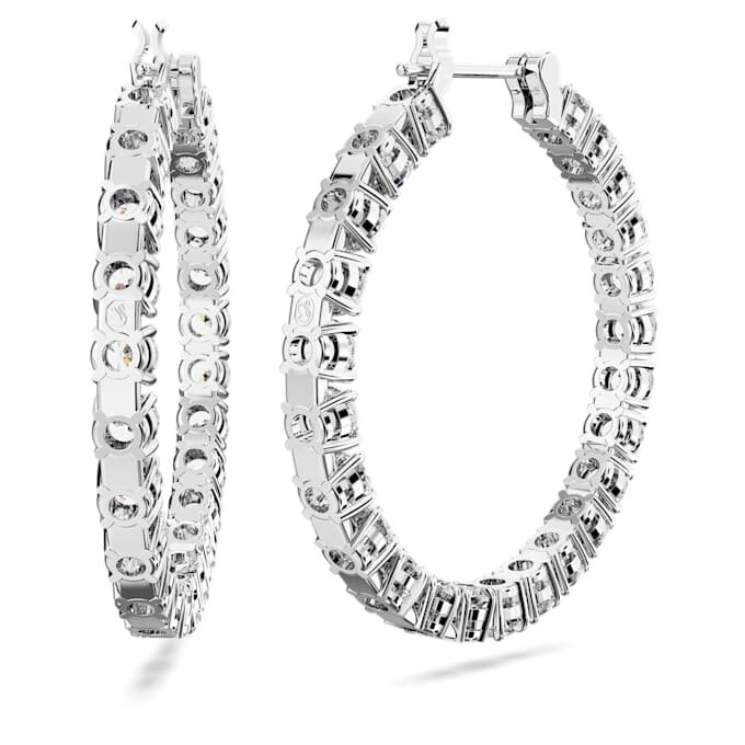 Matrix Hoop Earrings Round Cut, White, Rhodium Plated Matrix Hoop Earrings Round Cut, White, Rhodium Plated