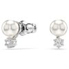 Matrix Stud Earrings Crystal Pearl, Round Cut, White, Rhodium Plated