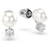 Matrix Stud Earrings Crystal Pearl, Round Cut, White, Rhodium Plated