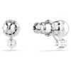 Matrix Stud Earrings Crystal Pearl, Round Cut, White, Rhodium Plated