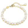 Matrix Tennis Bracelet Crystal Pearl, Round Cut, White, Gold-Tone Plated