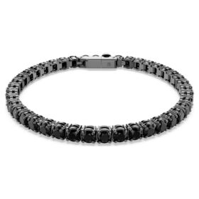 Matrix Tennis Bracelet Round Cut, Black, Ruthenium Plated