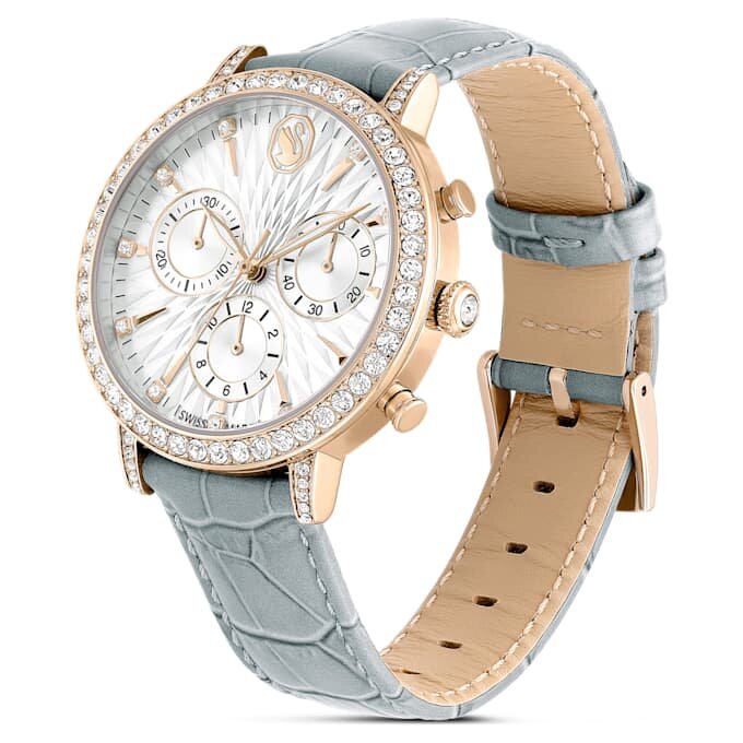 Matrix Tennis Chrono Watch Swiss Made, Leather Strap, Gray, Champagne Gold-Tone Finish Matrix Tennis Chrono Watch Swiss Made, Leather Strap, Gray, Champagne Gold-Tone Finish