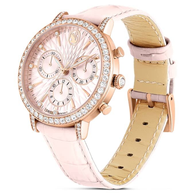 Matrix Tennis Chrono Watch Swiss Made, Leather Strap, Pink, Rose Gold-Tone Finish Matrix Tennis Chrono Watch Swiss Made, Leather Strap, Pink, Rose Gold-Tone Finish